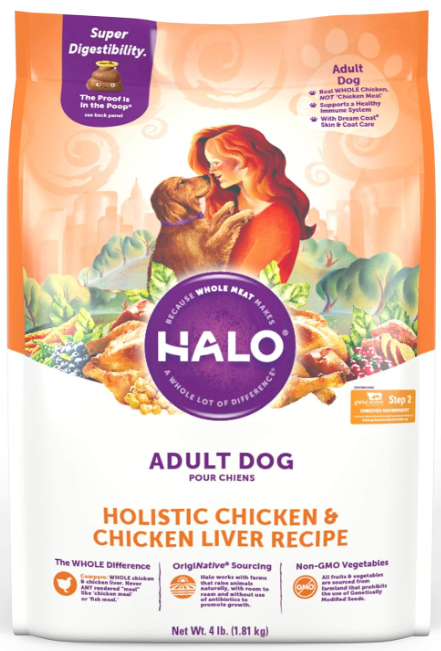 Halo Holistic Dog Food, Chicken & Chicken Liver Recipe, Dry Dog Food Bag, Adult Formula,