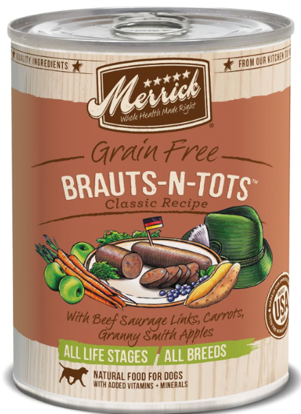Merrick Classic Grain-Free Brauts-n-Tots Recipe Canned Dog Food